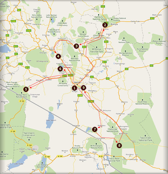 Route Twiga safari rondreis Kenia